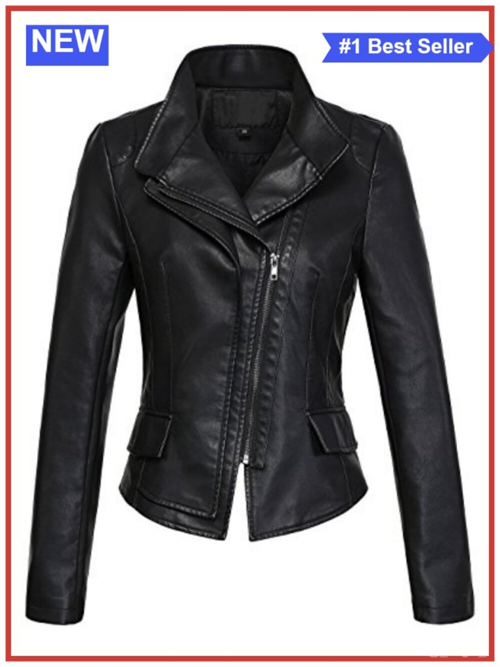 Slim Faux Leather Biker Jacket Oblique Zip Moto Outerwear